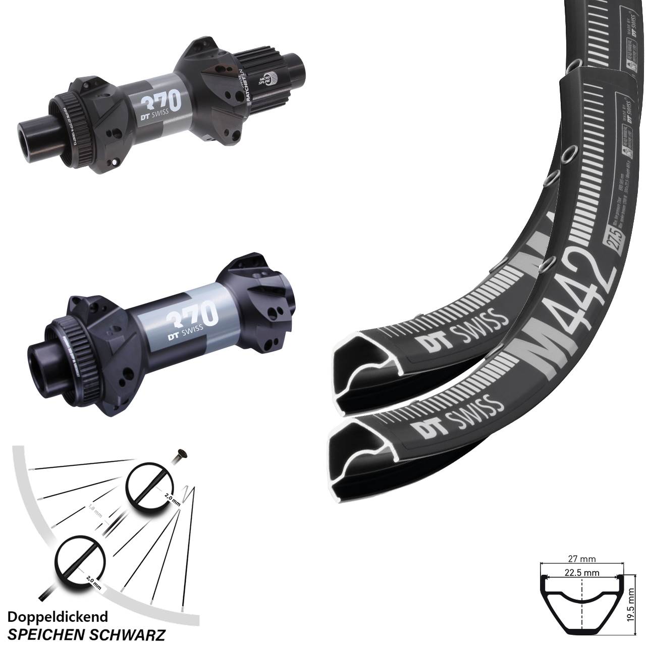 Laufradsatz 28 Zoll M 442 DT Swiss 370 Straightpull Shimano Micro Spline 15x110 12x148