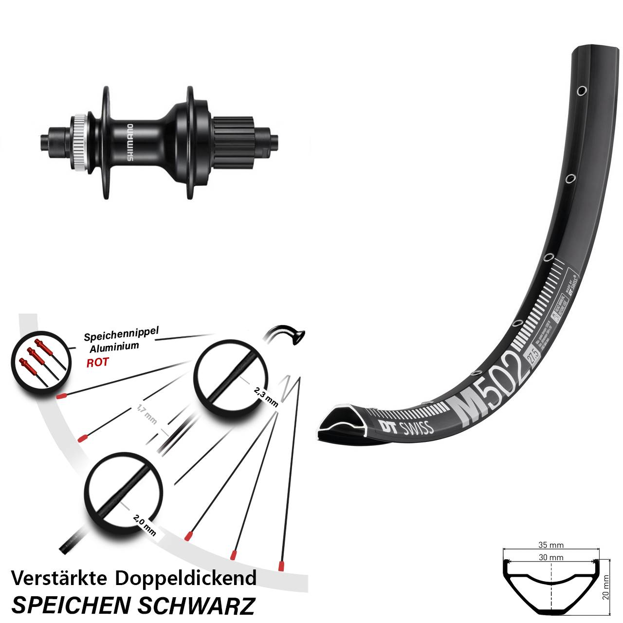 29 Zoll DT Swiss M502 Shimano MT500 Disc Laufrad für Schnellspanner Micro Spline
