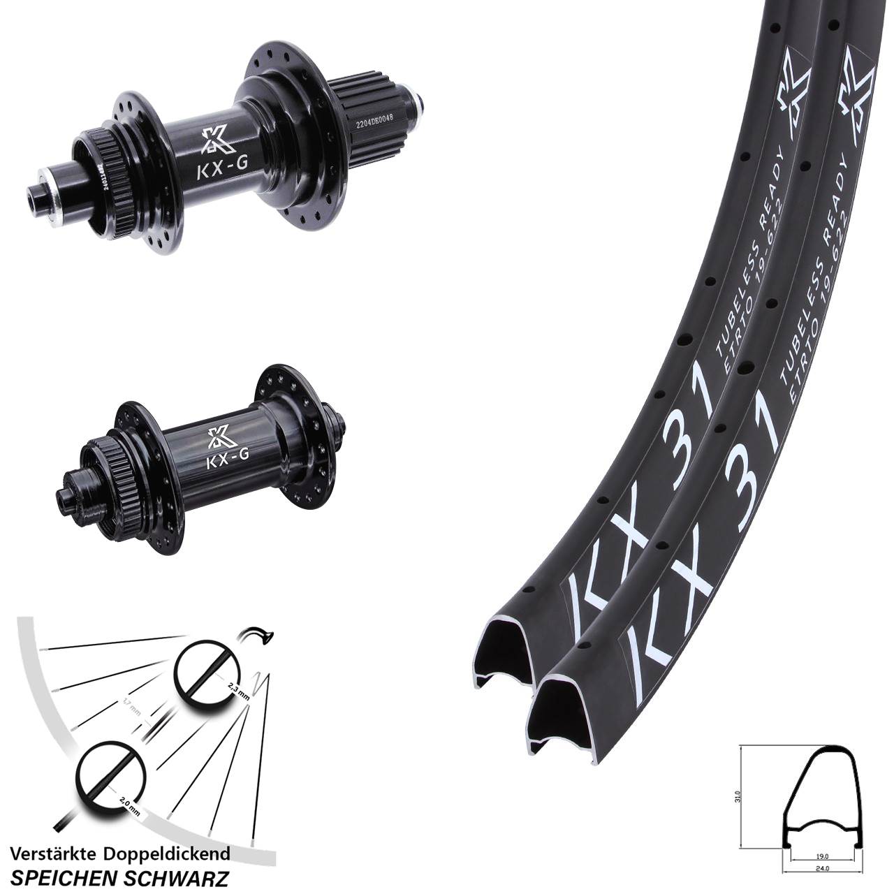 Laufradsatz Centerlock QR 28 Zoll KX-G 31 Offset KX-GS verstärkt Micro Spline