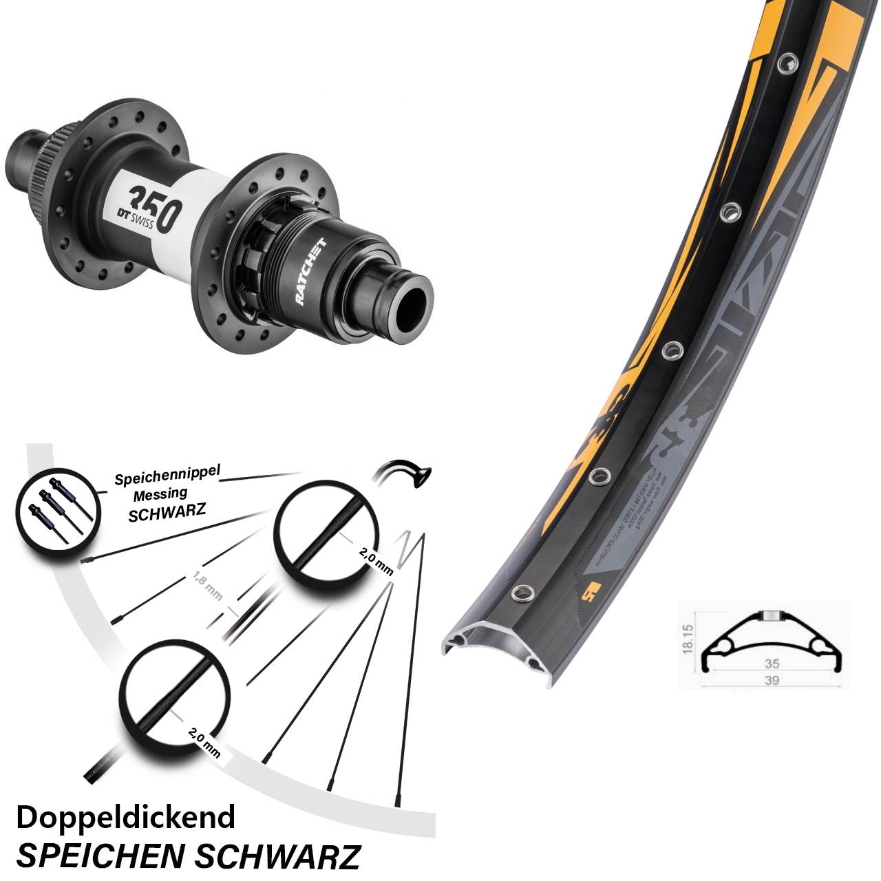 DT Swiss 350 Sram XD Centerlock Rodi TRYP 35 Hinteres Rad 27,5 Zoll 12x148 mm