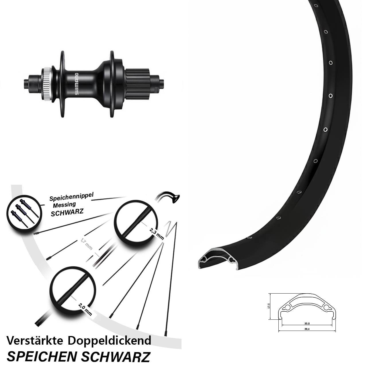 Centerlock Hinterrad 29 Zoll Ryde Disc 35 Shimano MT500 Micro Spline für Schnellspanner