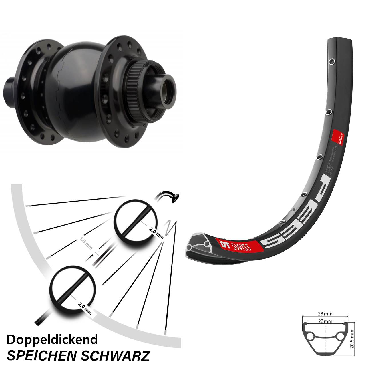 Disc Nabendynamo-Laufrad 29 Zoll DT Swiss 533 D SON 28 15x110 Boost