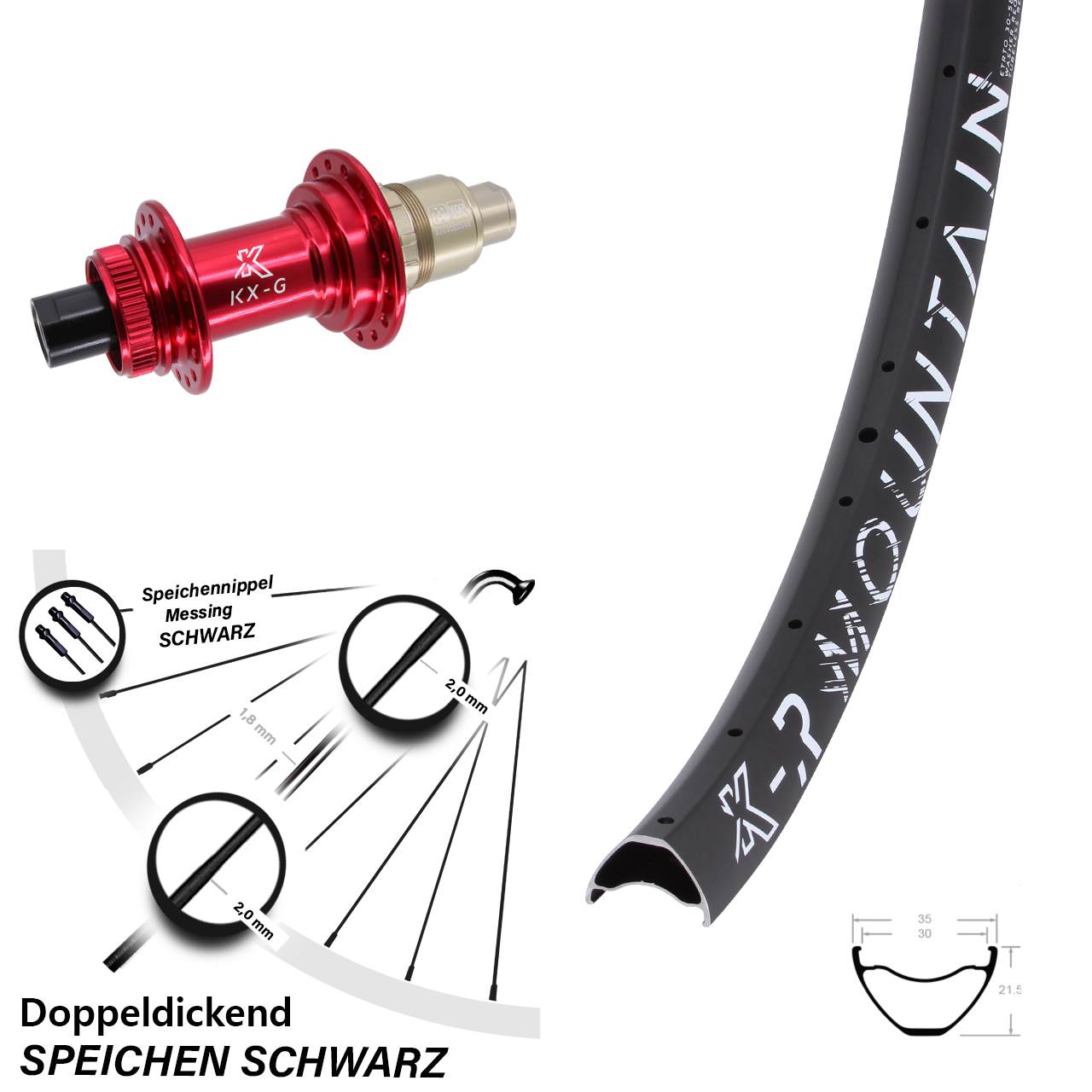 Disc Laufrad 27,5 Zoll KX-GR Mountain rot 12x142