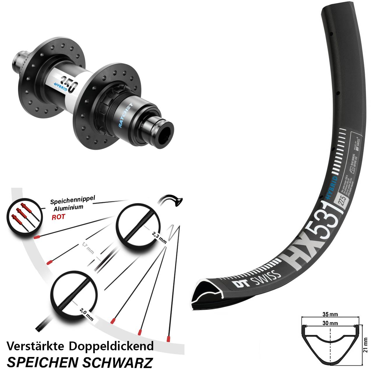 Disc Laufrad 29 Zoll DT Swiss HX531-350 Hybrid XD 11-12 fach 12x148