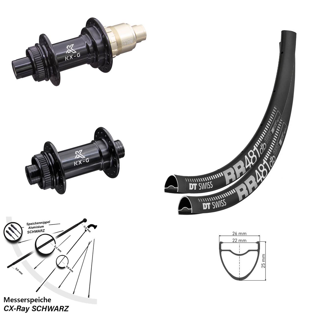 Laufrad-Satz 28 Zoll DT Swiss RR481 KX-G XDR 11-12 fach 12x100/142 CX-Ray