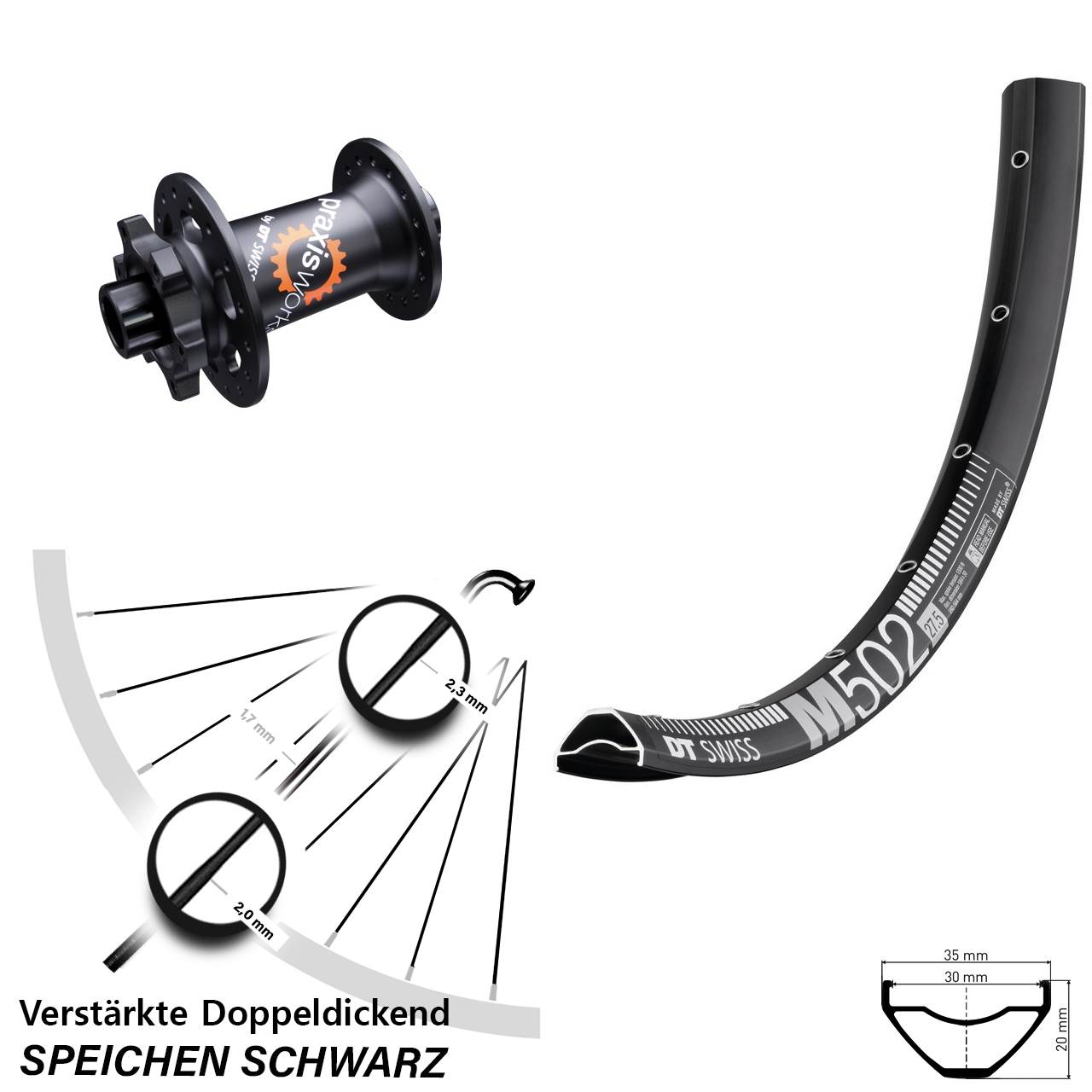 Vorderrad 6-Loch 29 Zoll DT Swiss M 502-350 15x100