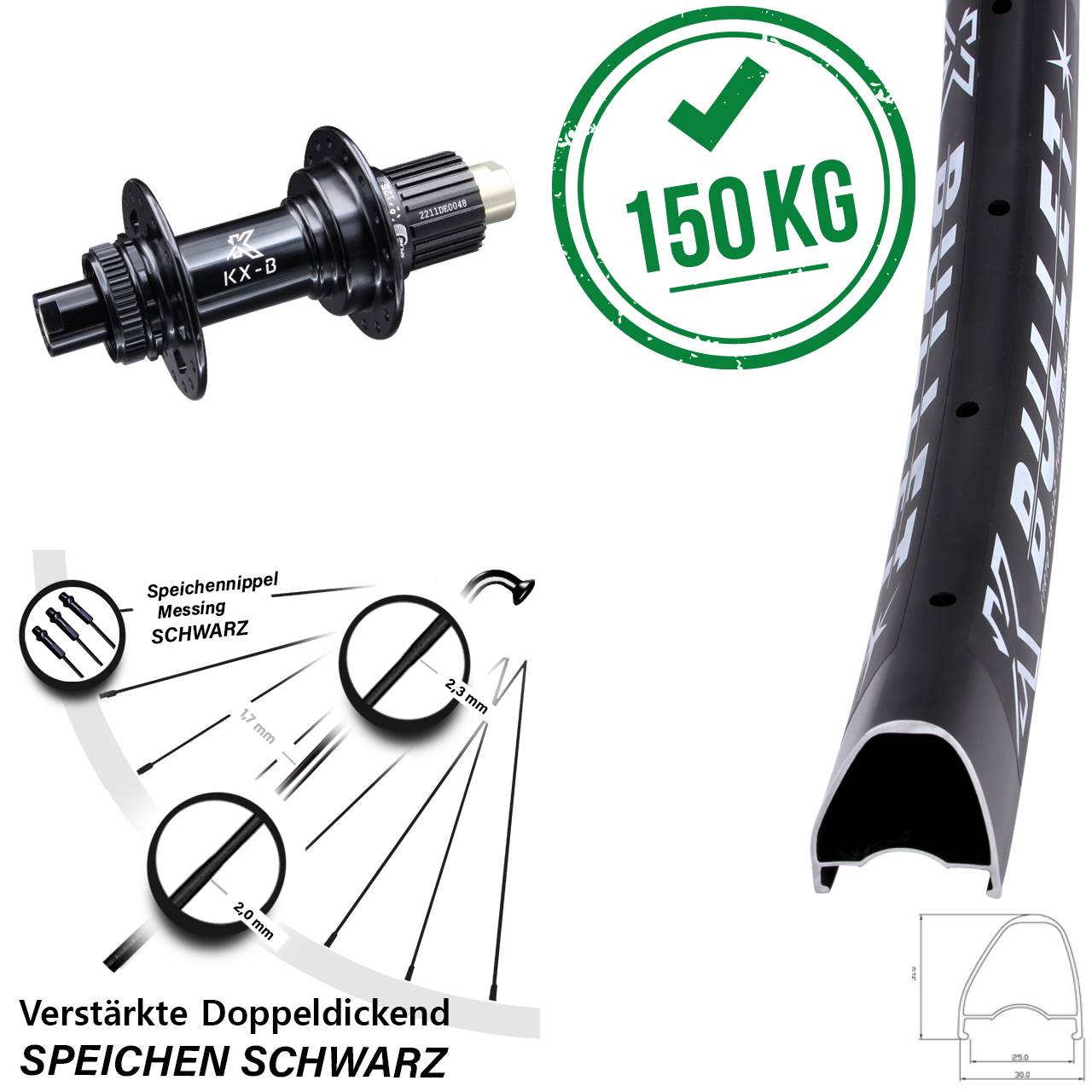 28 Zoll KX-B Bullet OS Boost Hinterrad Centerlock 12x148 Micro Spline