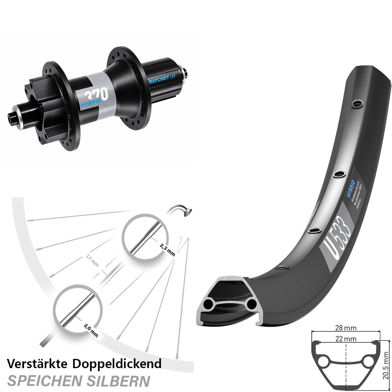 DT Swiss U 533-370 Hybrid 29 Zoll Disc Hinterrad QR Boost 8-11 fach