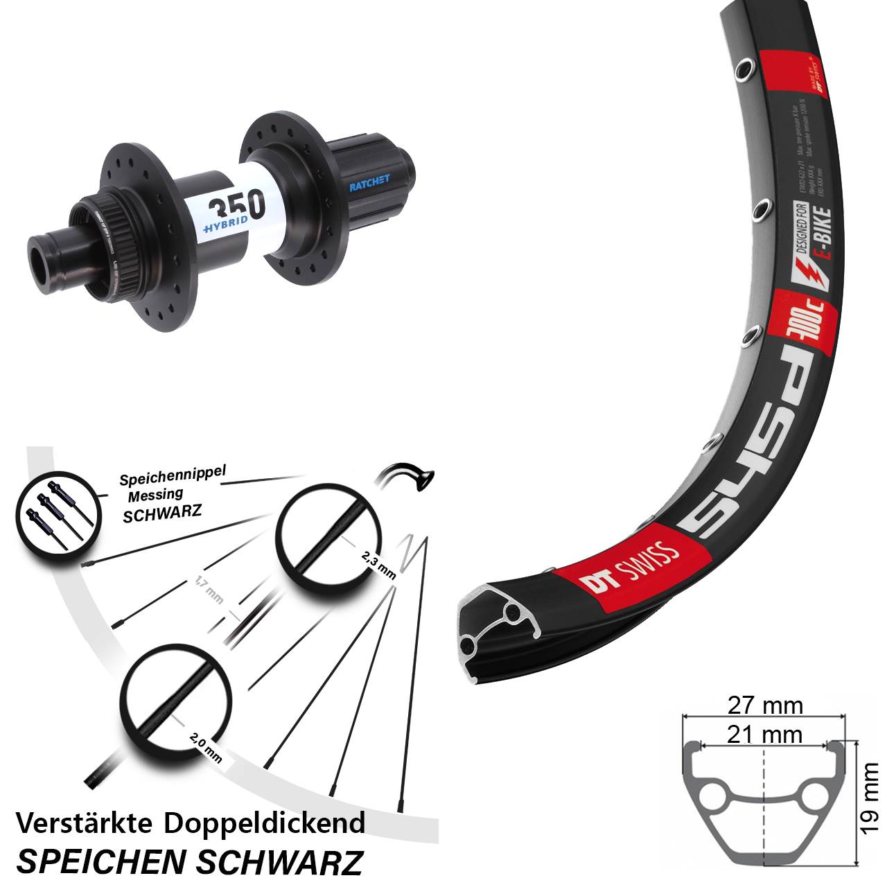 DT Swiss verstärkt 545d 350 Hybrid 28-29 Zoll Disc Laufrad 12x148 Boost 8-11 fach HG