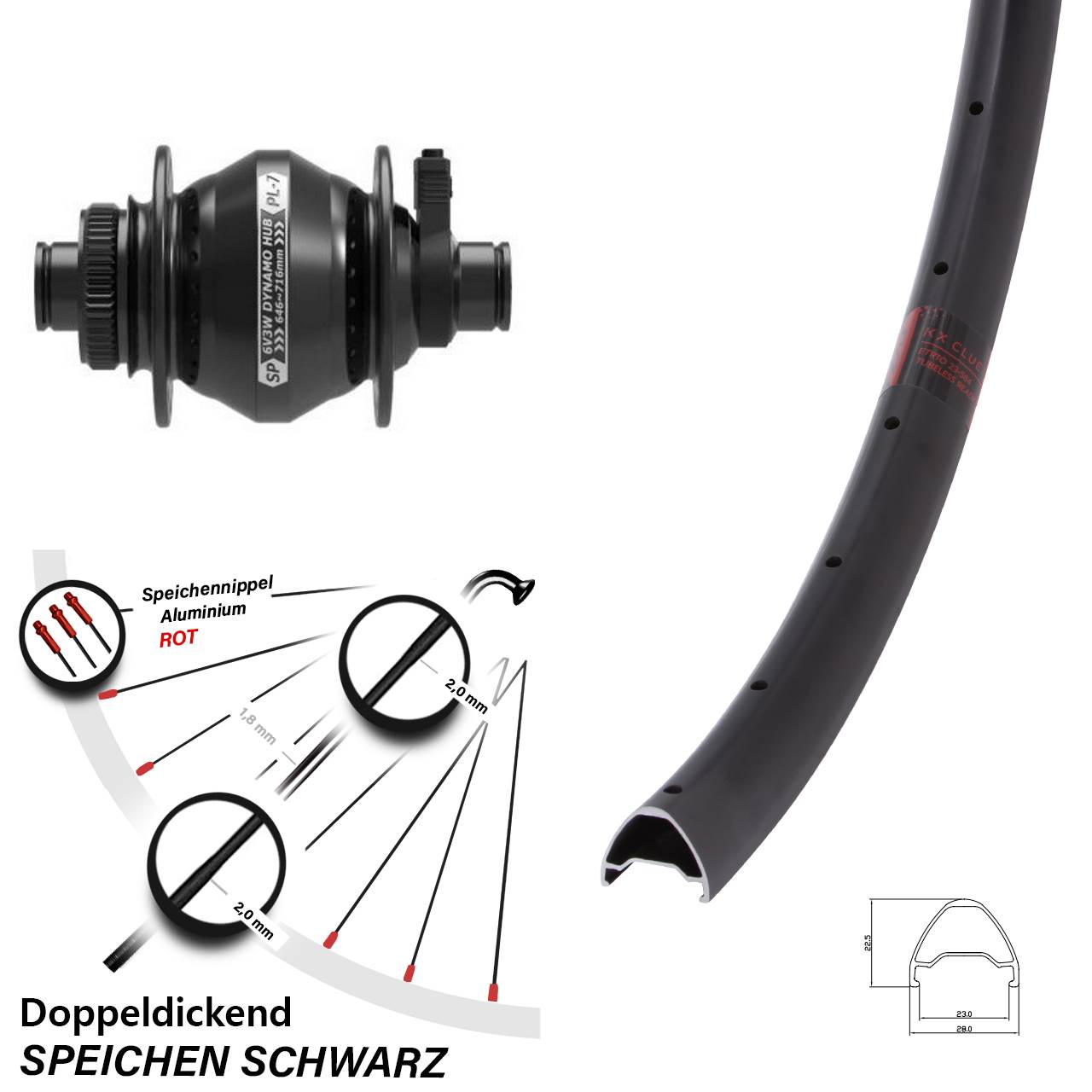 Centerlock Vorderrad mit Dynamo 26 Zoll KX Clue Shutter Precision PL-7 12x100