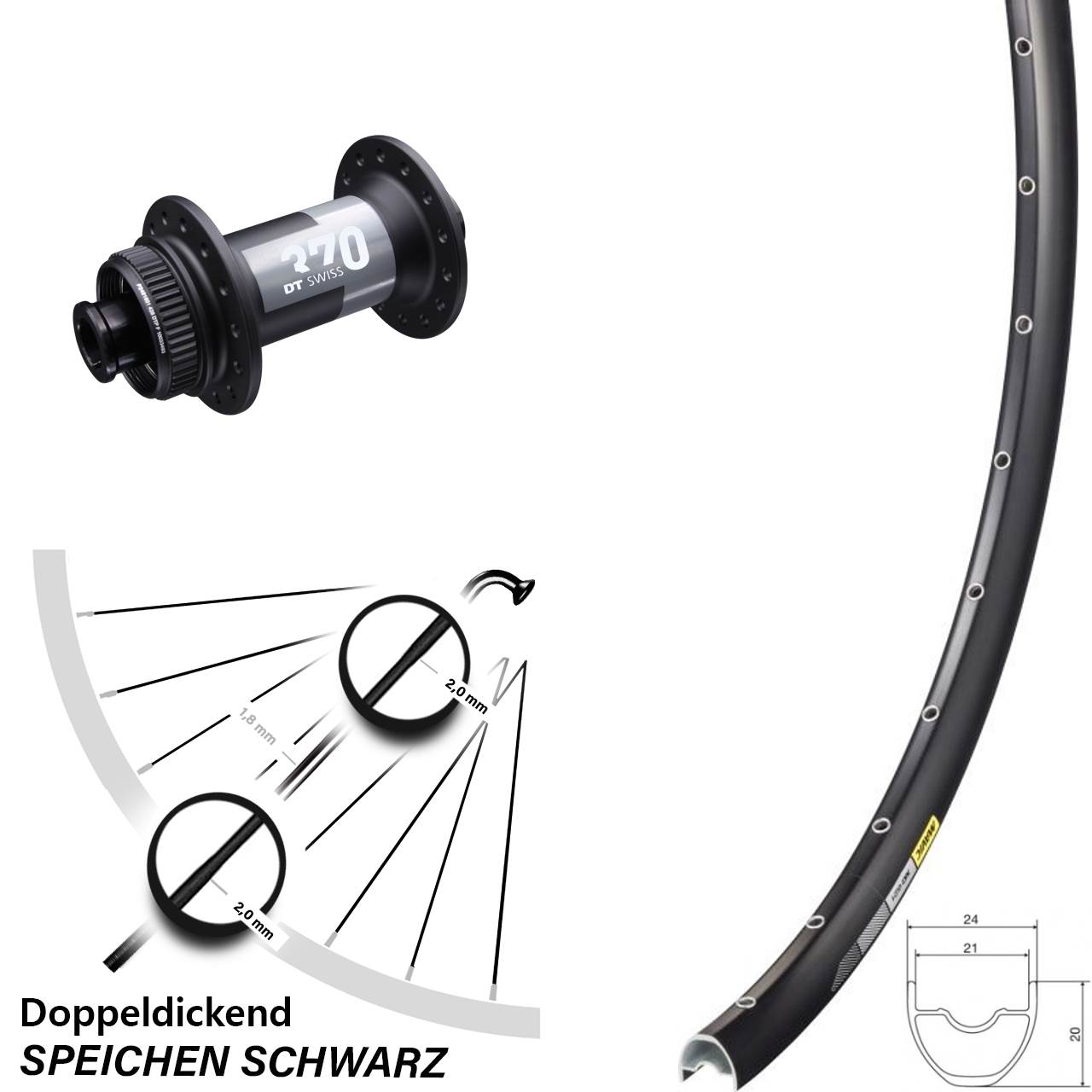 Vorderrad Centerlock 15x100 29 Zoll Mavic XC621 DT Swiss 370