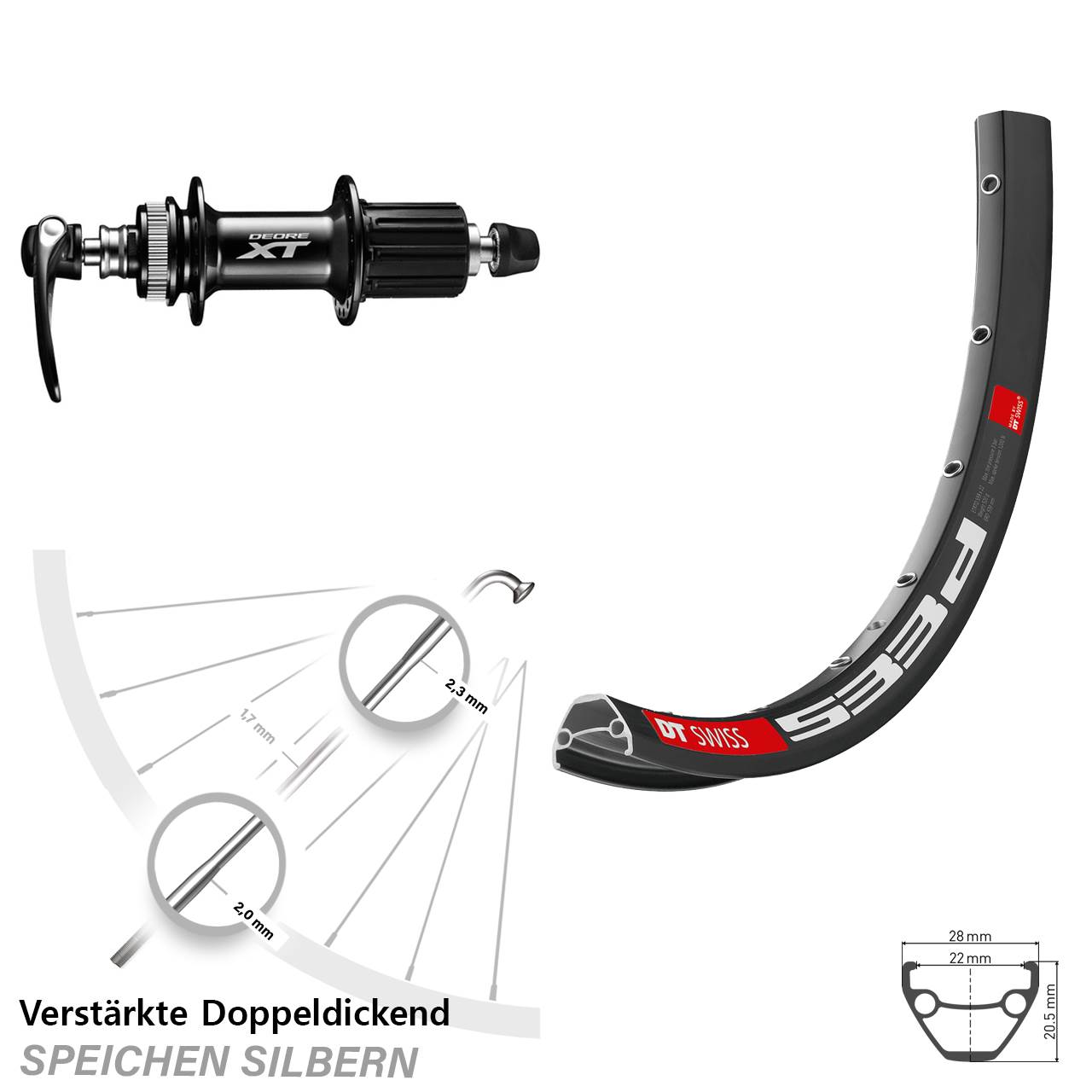 Disc Hinterrad für Schnellspanner 28 Zoll DT Swiss 533d Shimano XT 8-11 fach HG