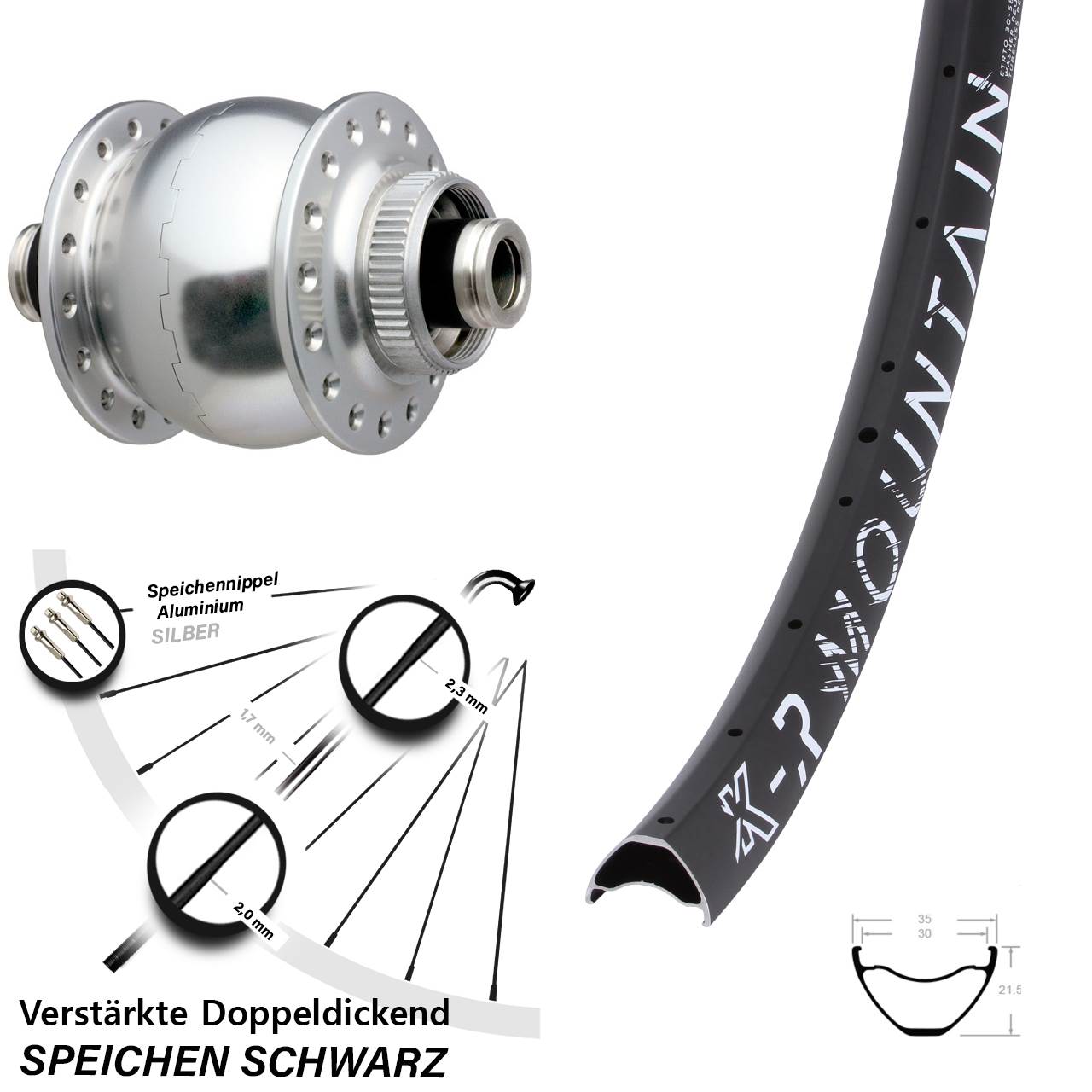 Centerlock Vorderrad mit Dynamo 29 Zoll KX-R Mountain SONdelux 12x100