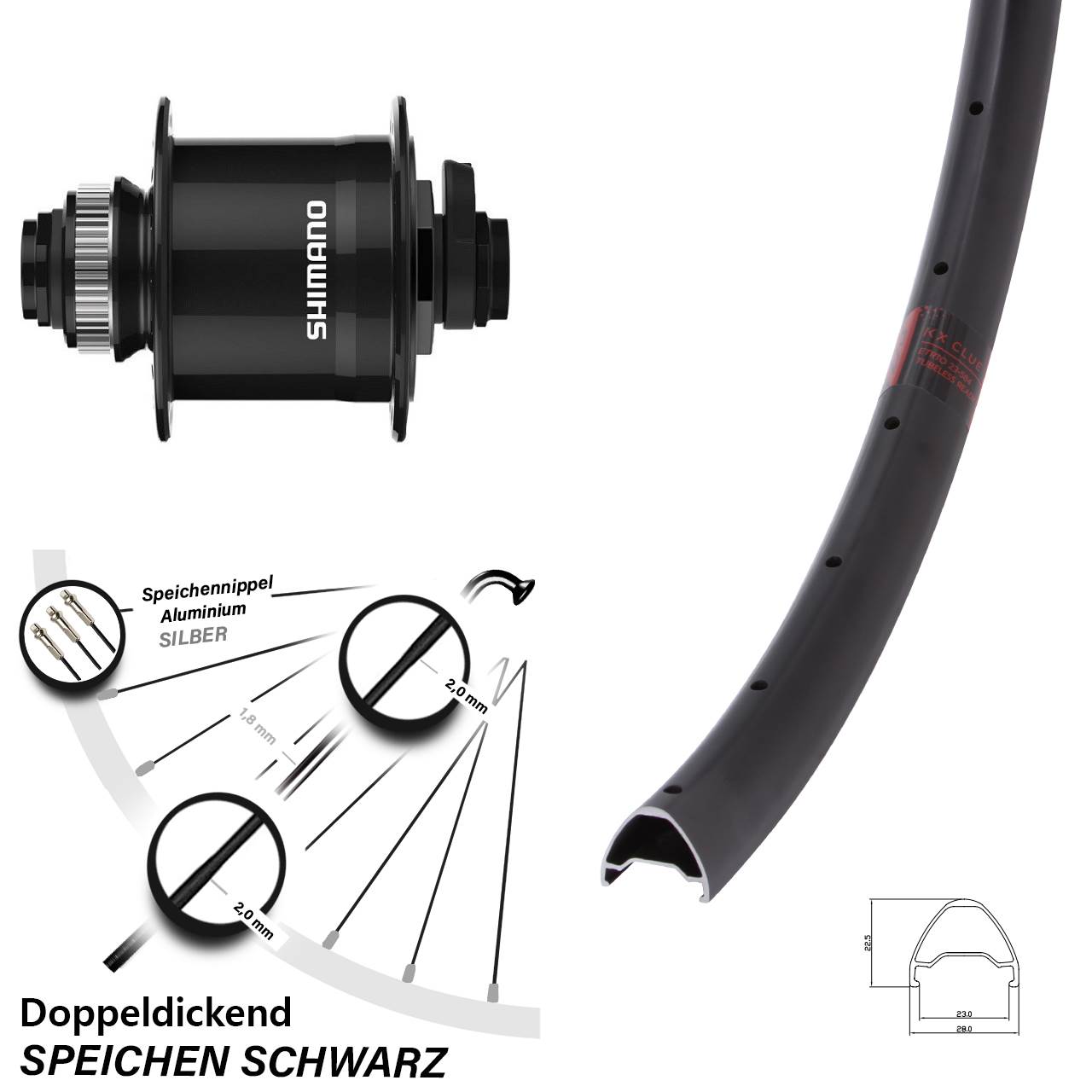 26 Zoll KX Clue Shimano DH-UR708-3D Dynamo-Vorderrad Centerlock 15x100
