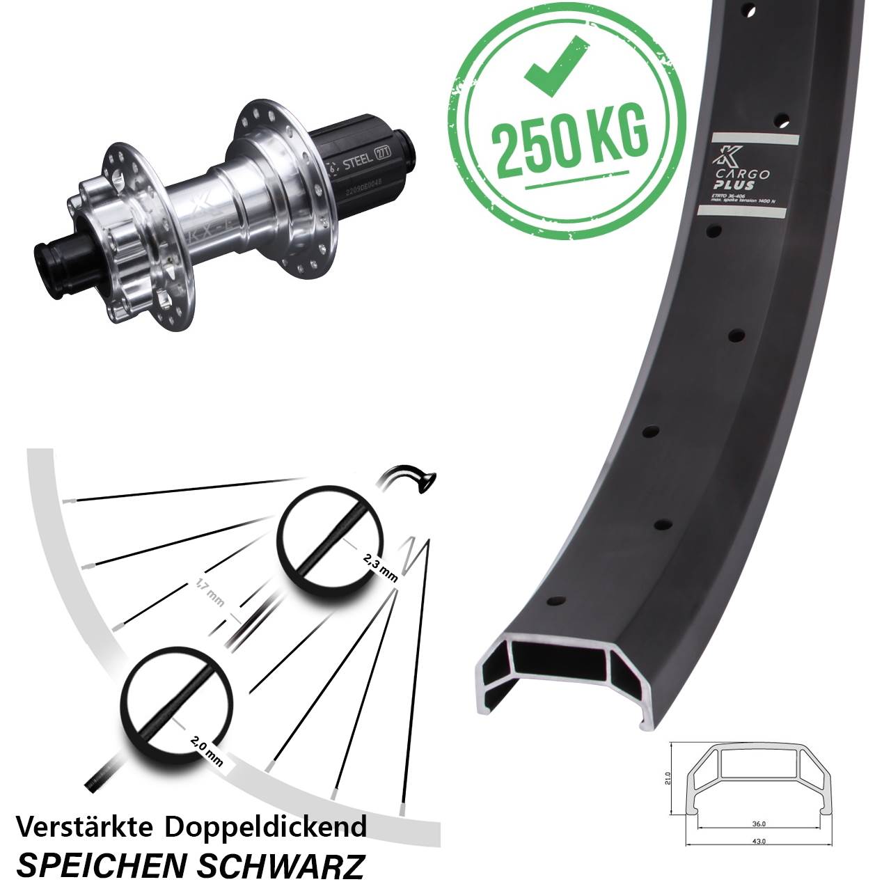 26 Zoll KX-E Cargo Plus Heavy Duty Disc Laufrad 12x142 8-12 fach HG