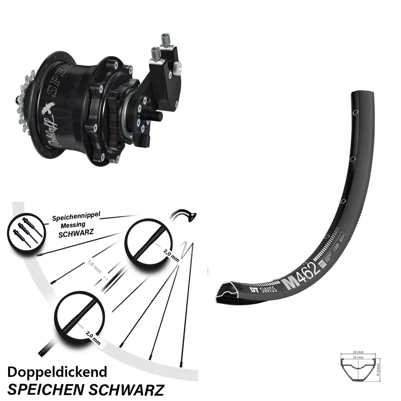 Hinterrad 27,5 Zoll DT Swiss M 462 Disc Rohloff Speedhub 500/14 TS DB OEM Tandem schwarz