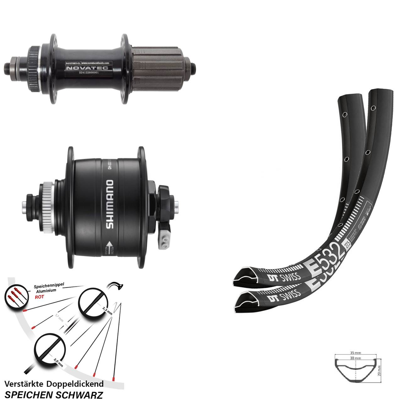 Disc Laufradsatz QR 27,5 Zoll DT Swiss E532 Novatec D472 Shimano DH-3D37 8-12 fach HG