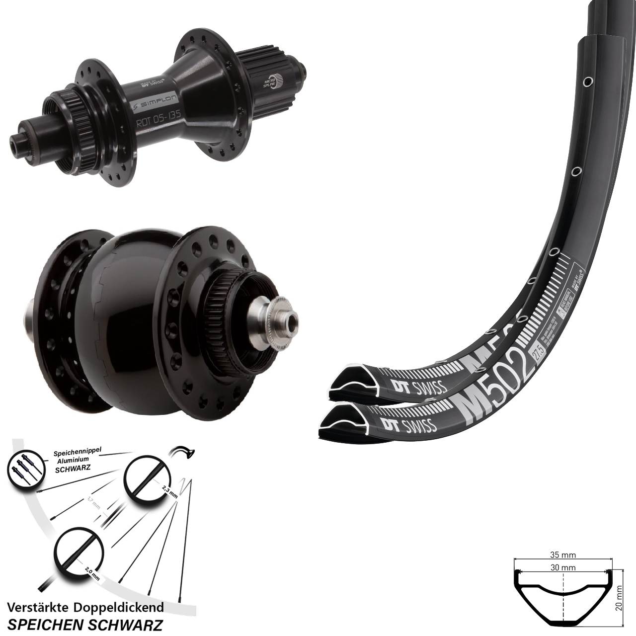 DT Swiss M502 370 Hybrid SON delux 29 Zoll Centerlock Laufradsatz QR Micro Spline
