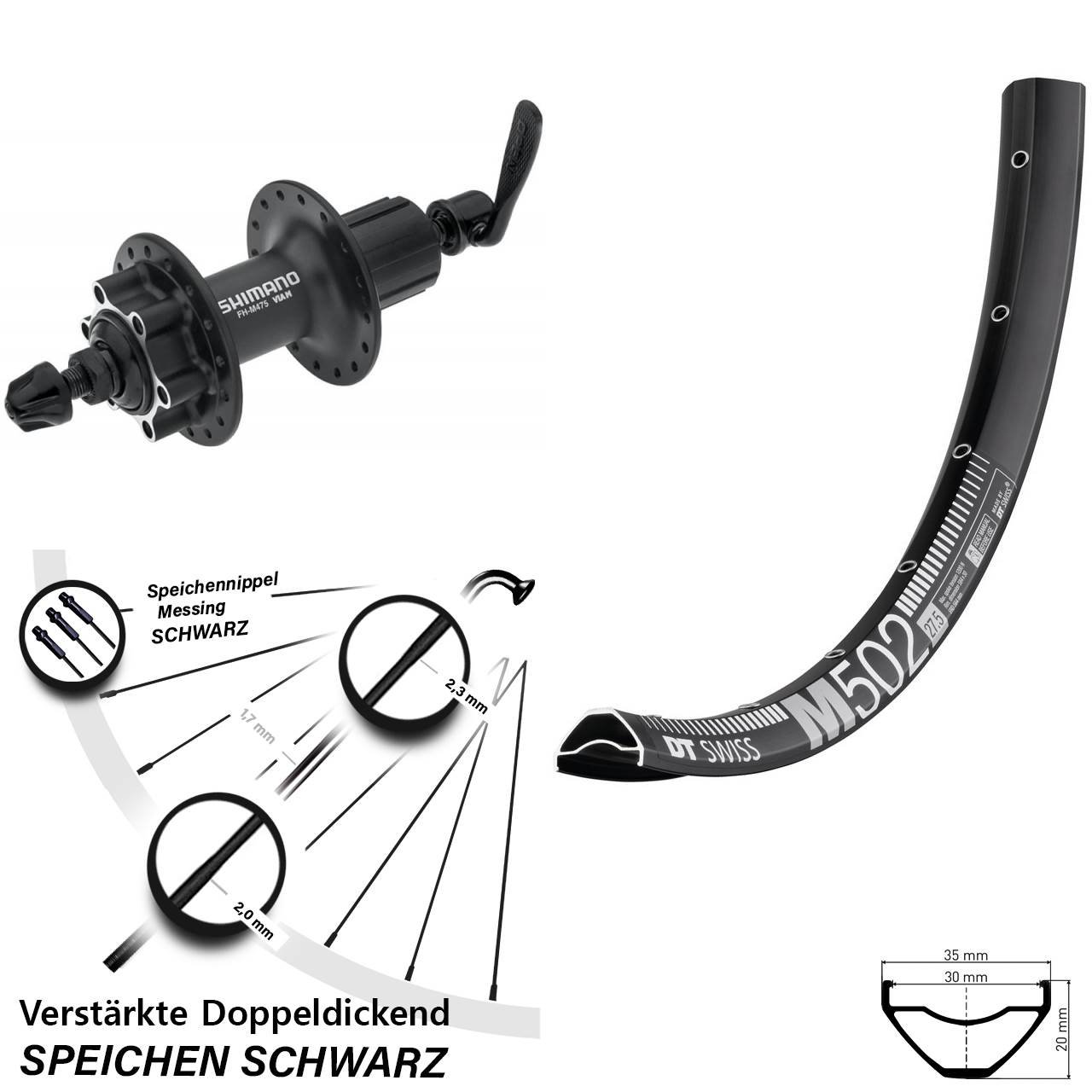 Disc Laufrad 29 Zoll DT Swiss M502 Shimano FH-M475 8-11 fach QR