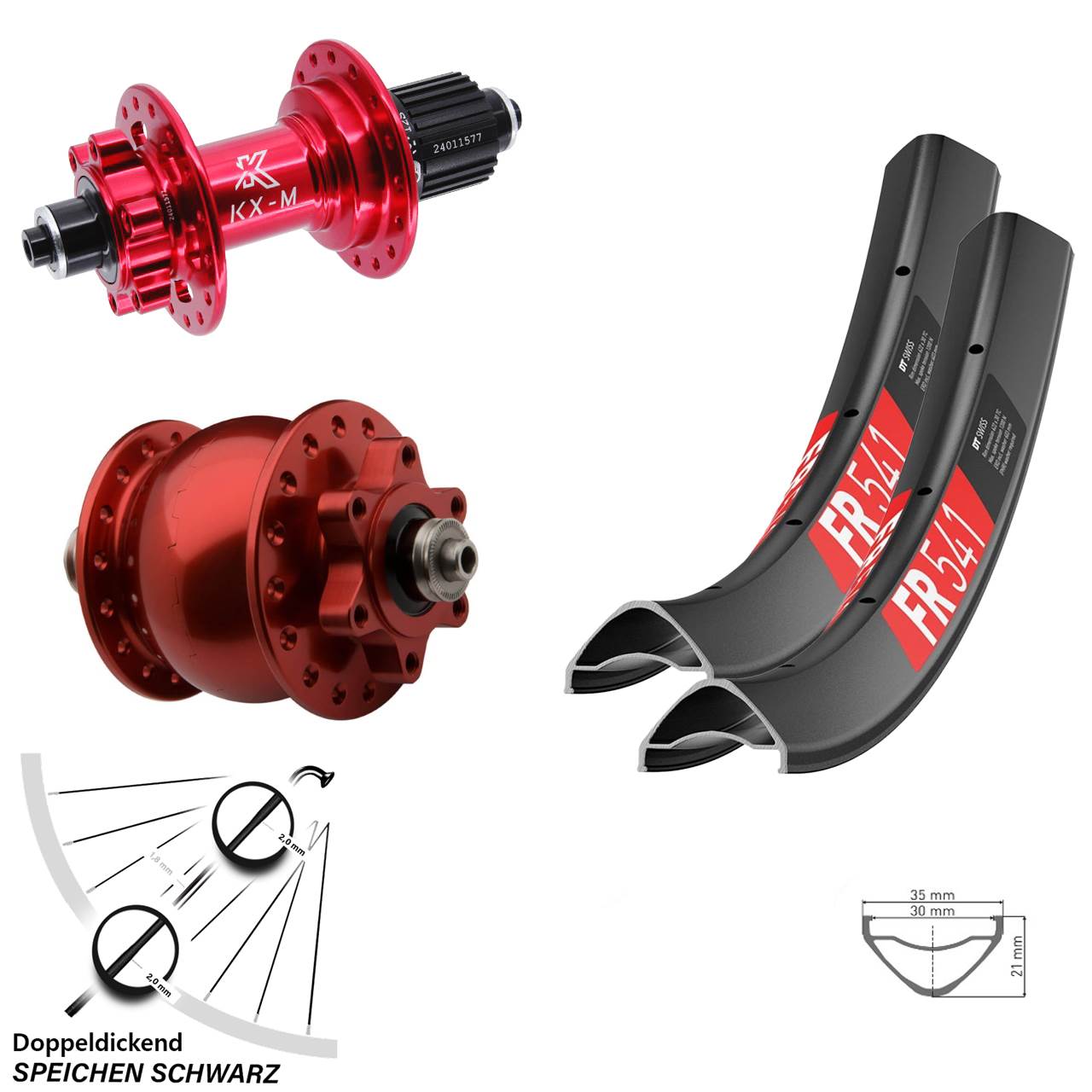 Disc Laufradsatz QR 29 Zoll DT Swiss FR541 KX-M rot SON 28 Micro Spline