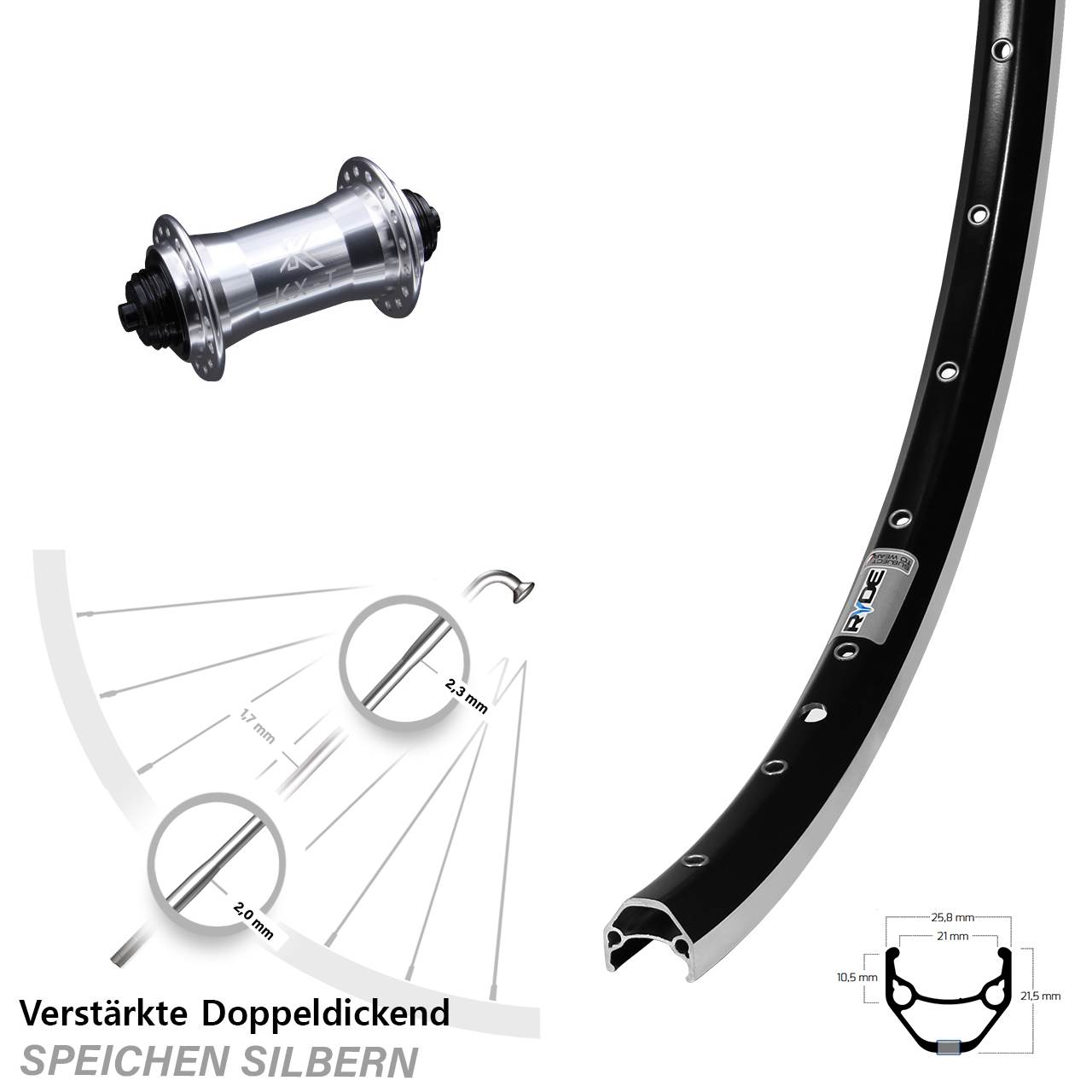 Vorderrad QR 27,5 Zoll Ryde ZAC 421 KX-T