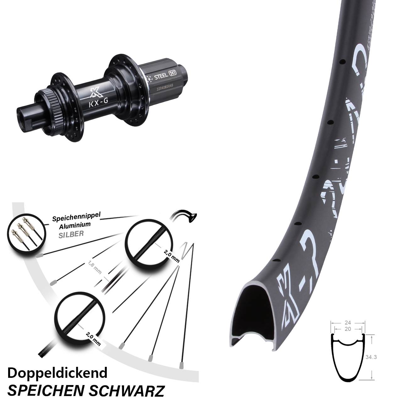 KX-GSR Road verstärkt 28 Zoll Disc Hinterrad 12x142 8-12 fach