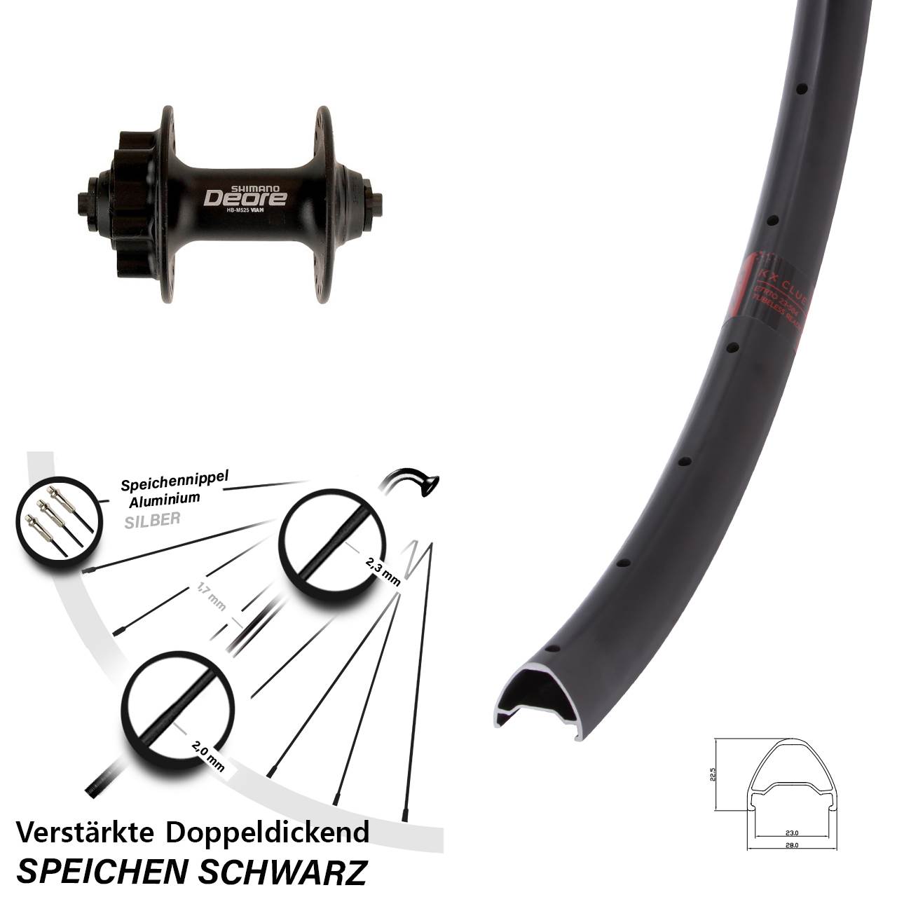 27,5 Zoll KX Clue Shimano Deore 6-Loch Vorderrad für Schnellspanner