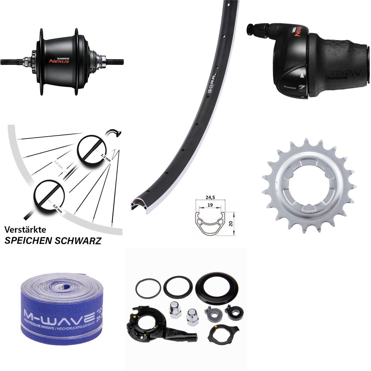 26 Zoll Hinterrad Shimano 7 Gang Nabenschaltung Freilauf Gora 19