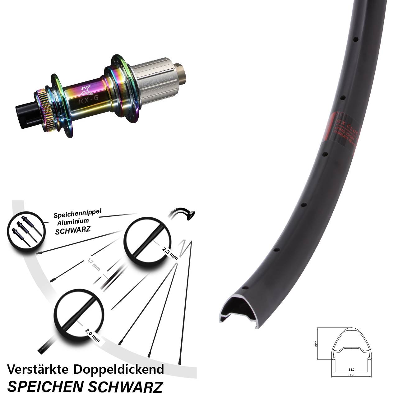 28 Zoll KX-G Clue Oilslick Hinterrad Centerlock 12x142 8-12 fach HG