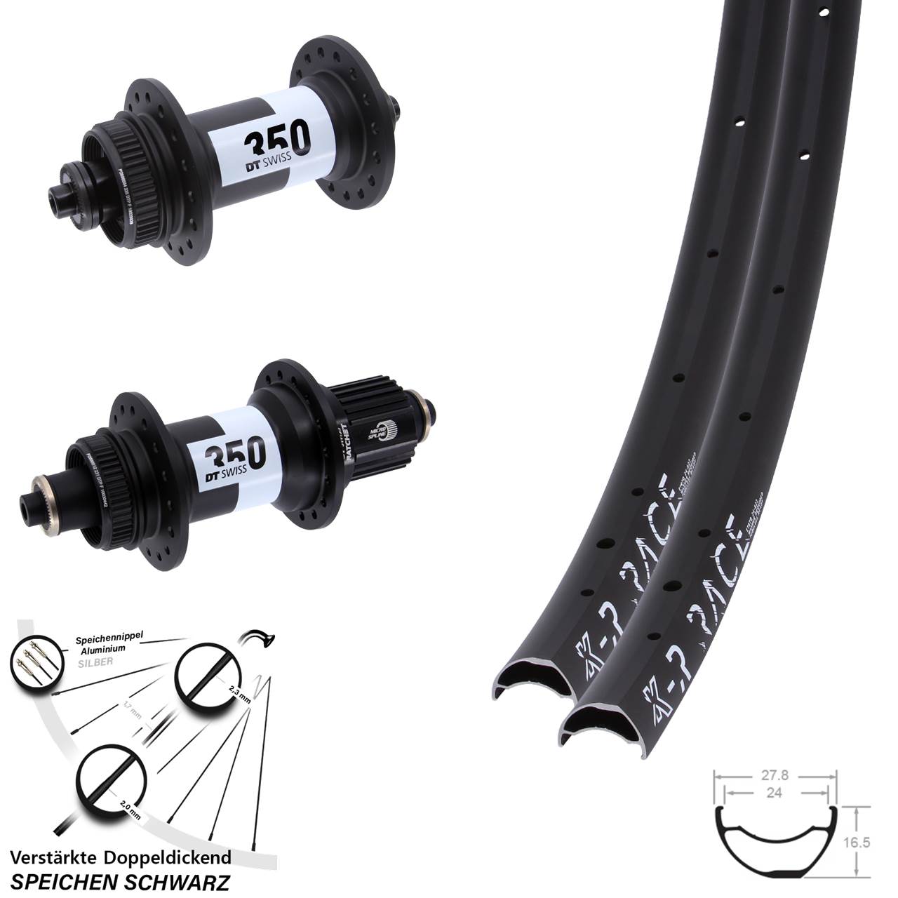 KX-R Race DT Swiss 350 Ratchet 36 29 Zoll Centerlock Laufradsatz QR Micro Spline