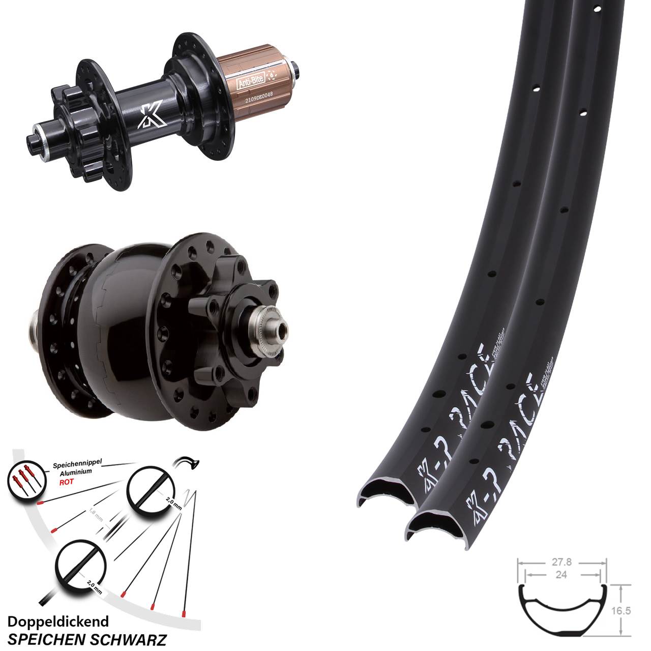 Laufradsatz Dynamo 29er SON 28 Disc 6-loch Schnellspanner KX-MR Race Shimano 11-fach MTB
