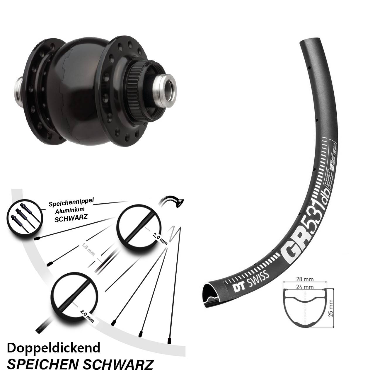 Vorderrad 12x100 mm DT Swiss GR 531 DB Gravel SON 28 Disc
