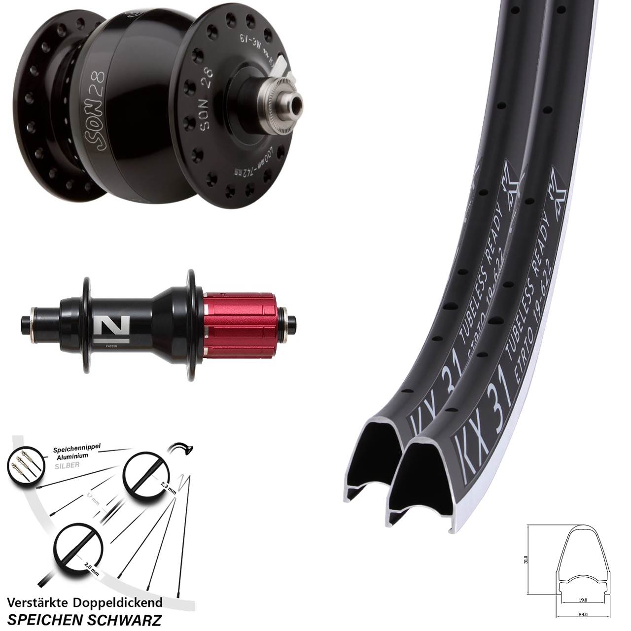 KX 31 Novatec F482SB SON 28 Zoll Laufrad-Satz für Schnellspanner 8-12 fach HG