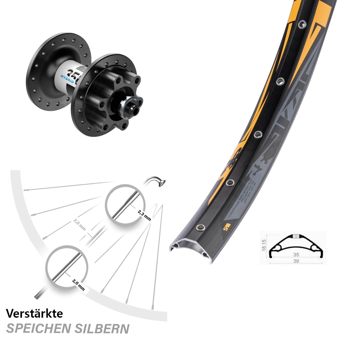 Disc Laufrad 27,5 Zoll Rodi TRYP 35 DT Swiss 350 Hybrid QR
