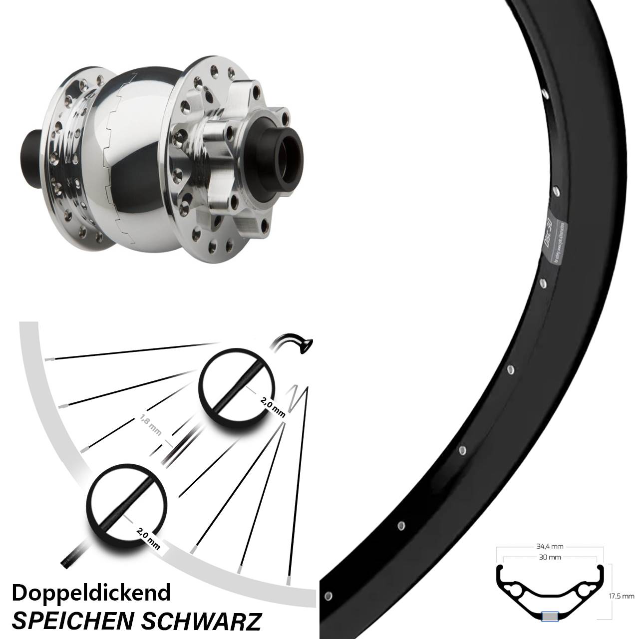 Vorderrad 29 Zoll Ryde Disc 30 SON 28 silbern 15x100