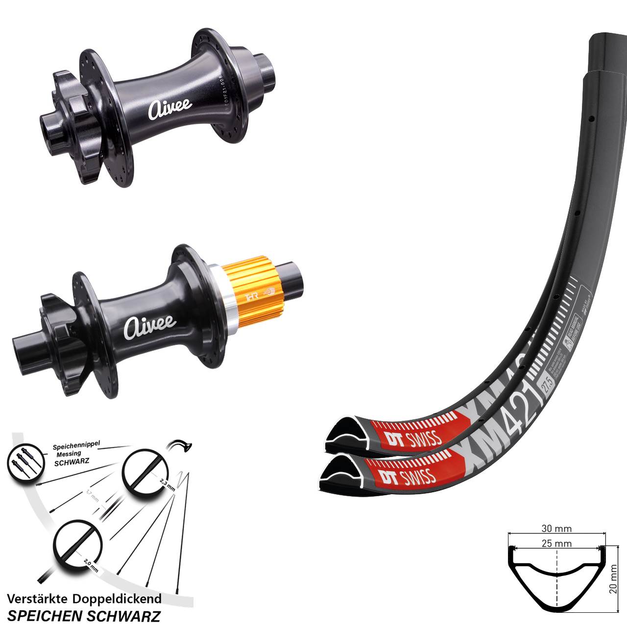 6-Loch Laufradsatz 650B DT Swiss XM421 Aivee Shimano Micro Spline 15x110 12x148