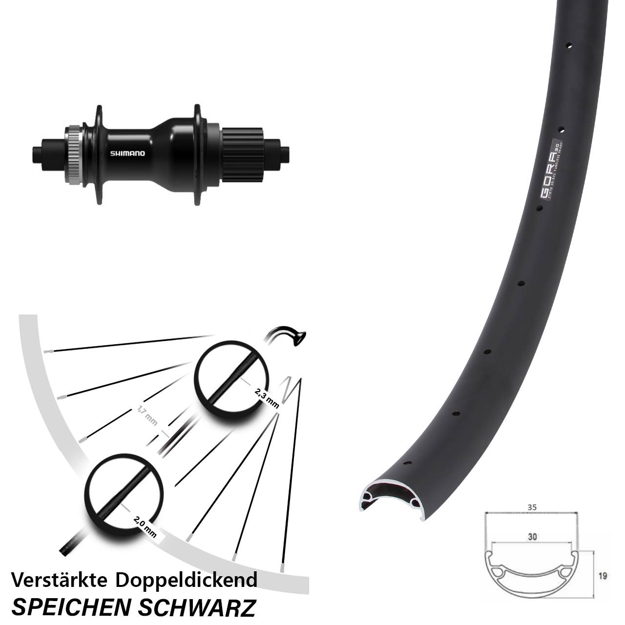 Gora 30 Shimano FH-QC500 26 Zoll Hinterrad Centerlock QR Micro Spline