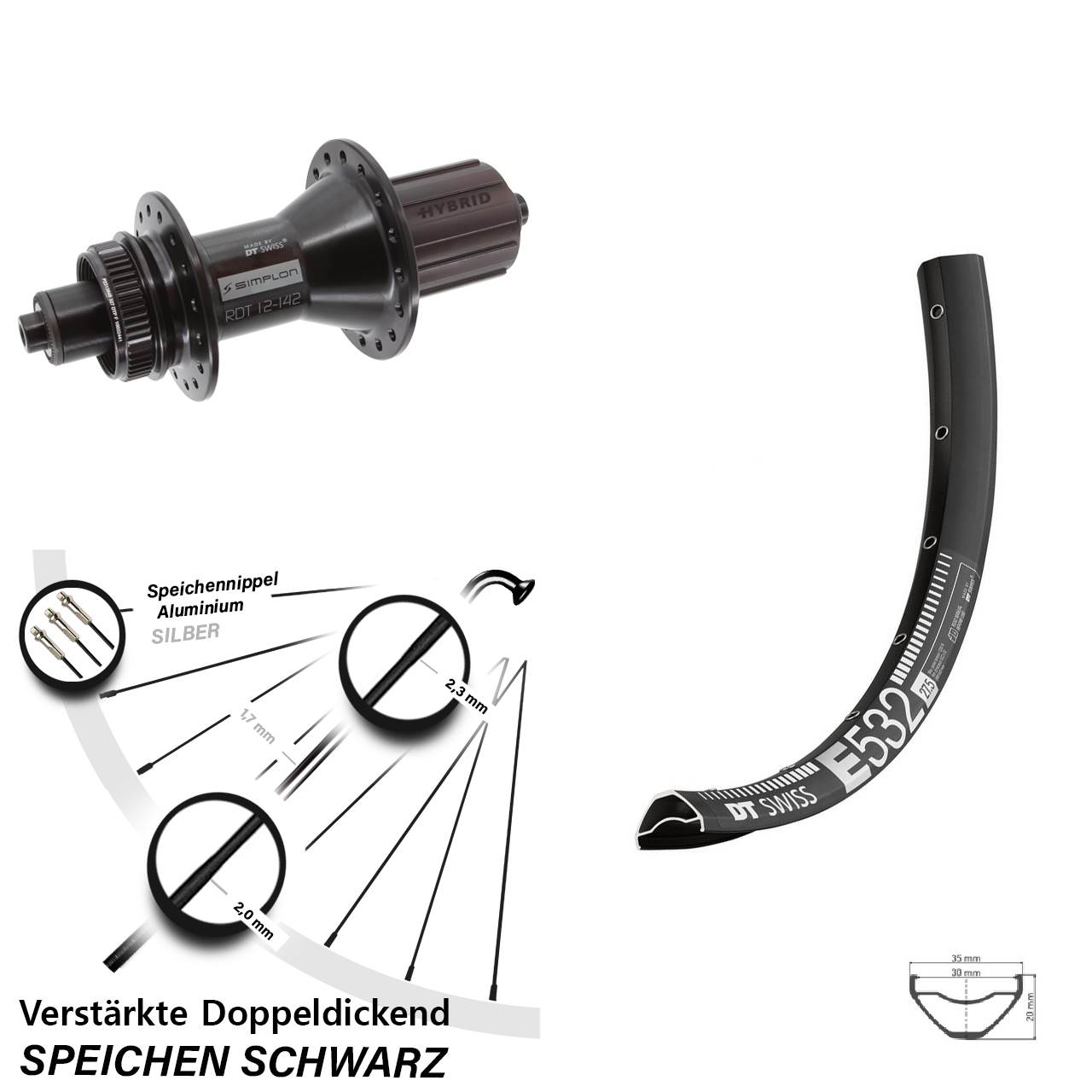 Hinterrad Centerlock 29 Zoll DT Swiss E532-370 Hybrid 8-11 fach HG QR