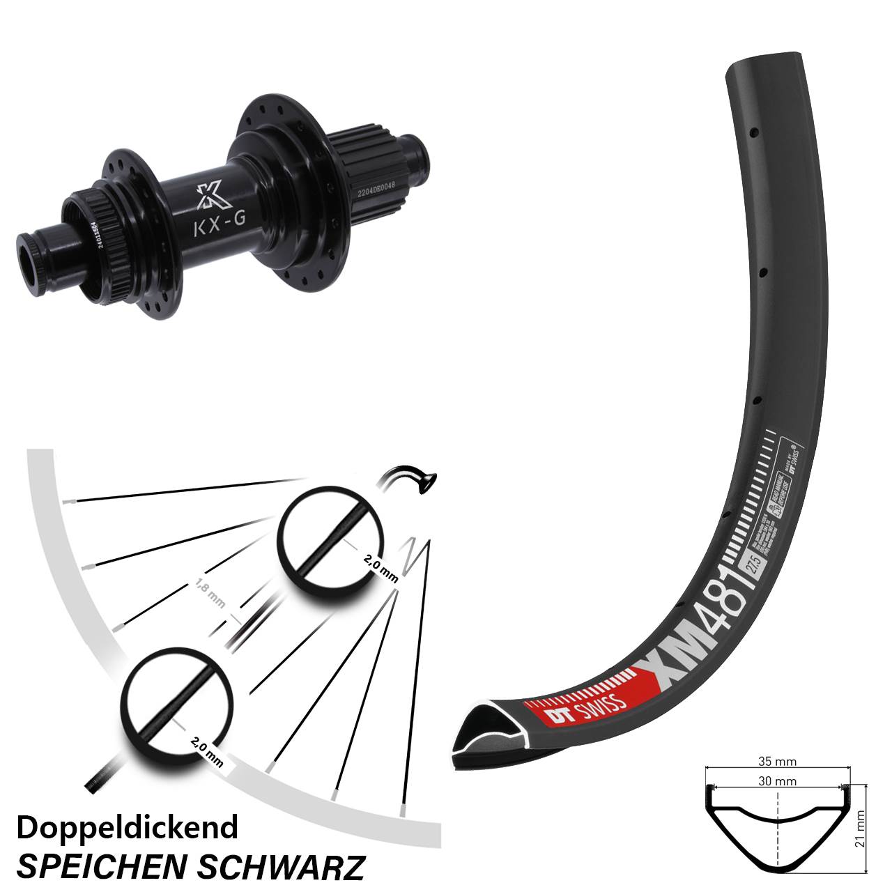 DT Swiss XM 481 27,5 Zoll Hinterrad KX-GS Micro Spline 12x142