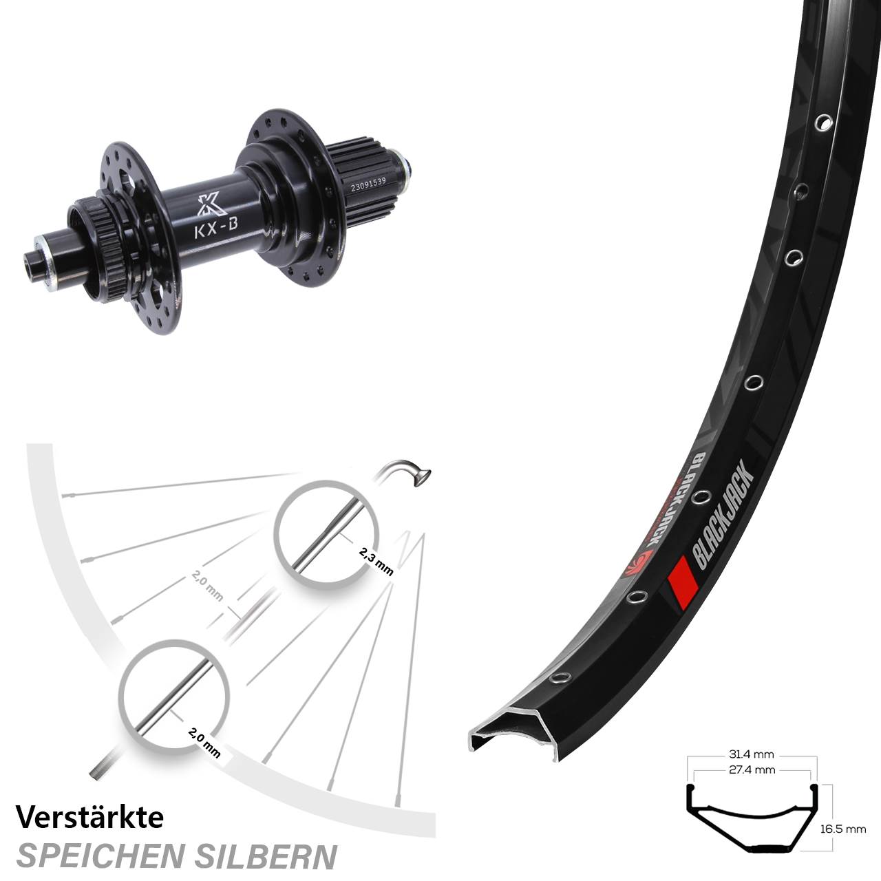 Laufrad 27,5 Zoll Rodi Ready 27 Disc KX-B Centerlock 5/141 Boost Micro Spline schwarz