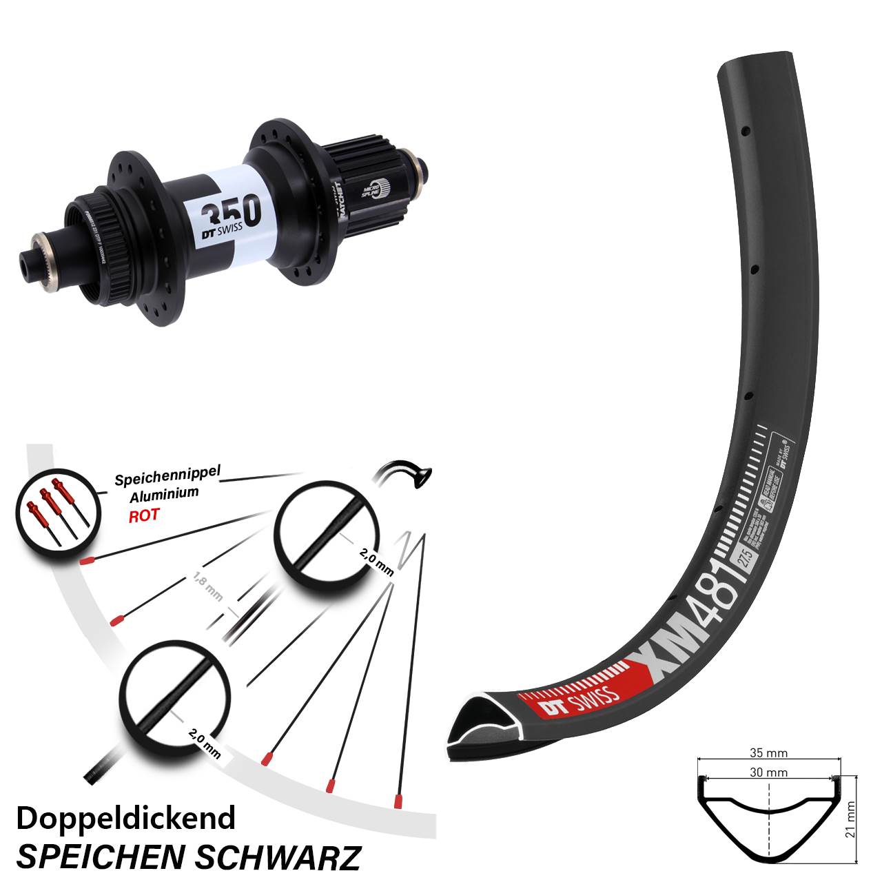 DT Swiss XM481-350 27,5 Zoll Hinterrad Centerlock QR Shimano Micro Spline