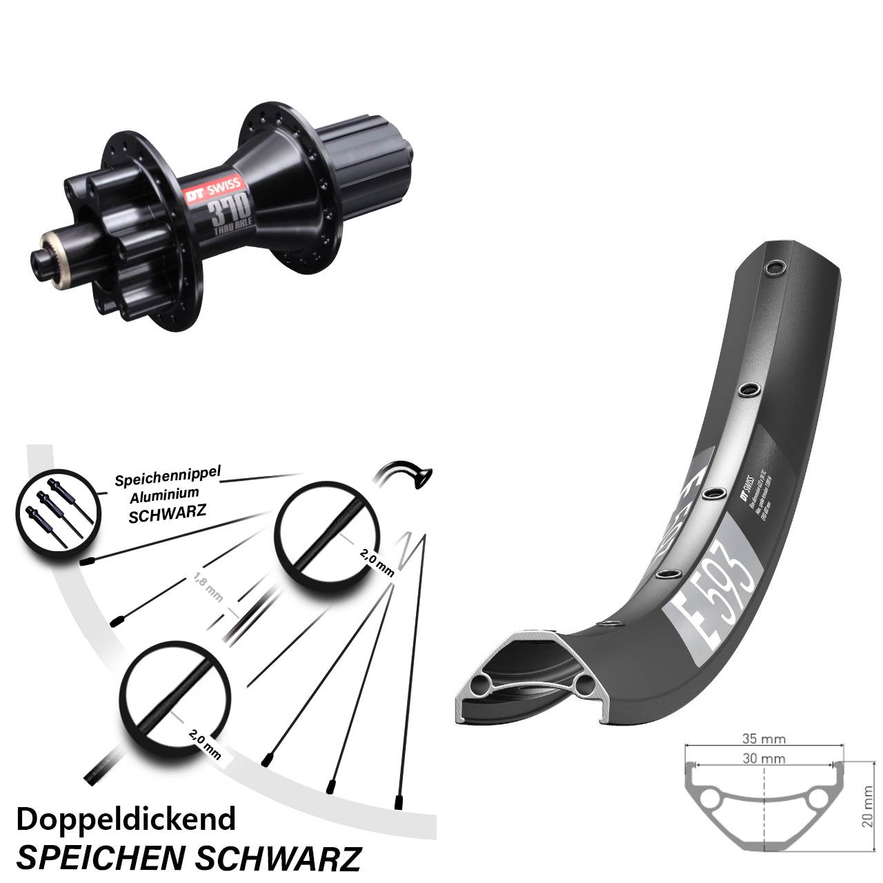 Hinterrad 6-Loch 29 Zoll DT Swiss E 593-370 Hybrid 8-11 fach HG QR