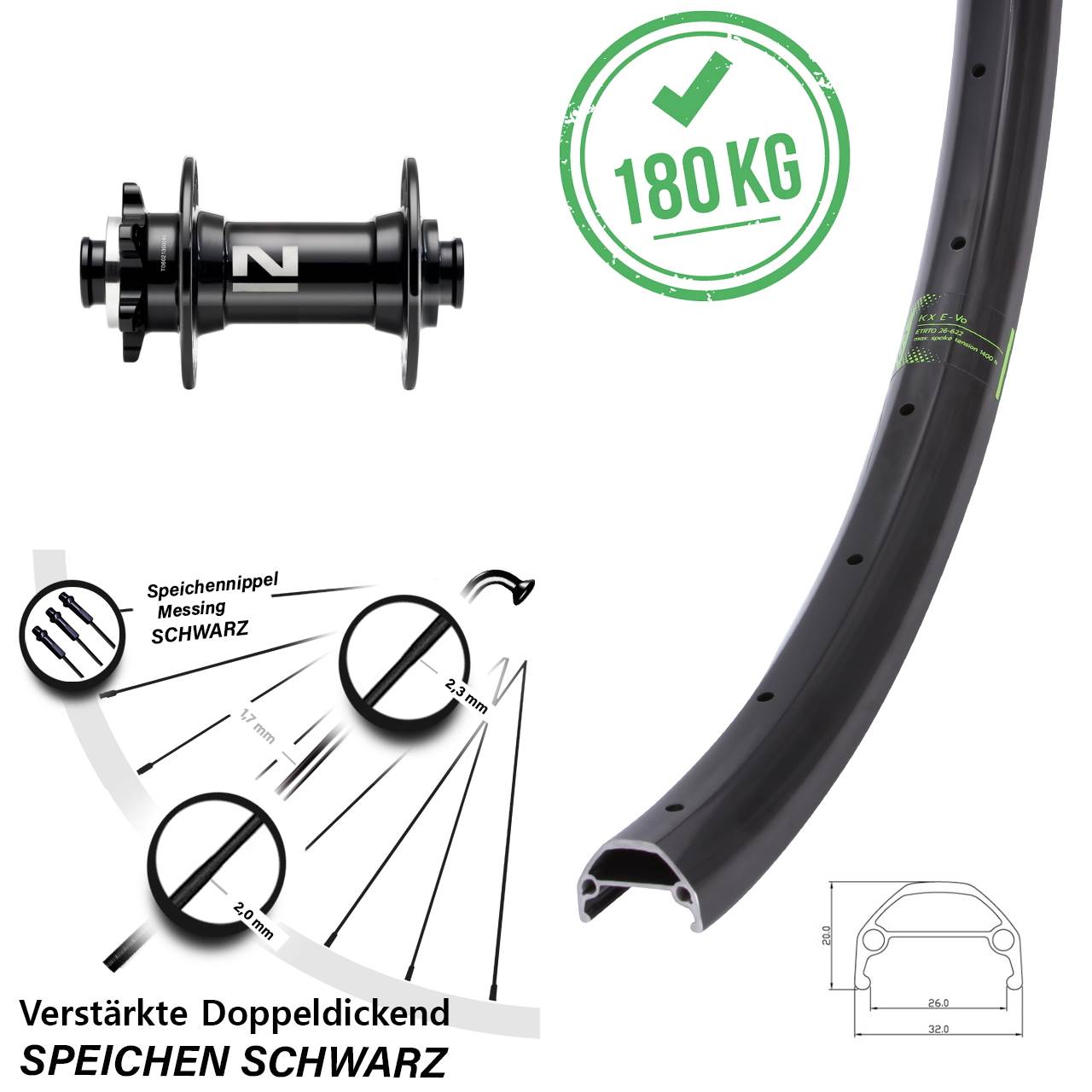KX Evo Novatec D041 26 Zoll 6-Loch Vorderrad 15x110 Boost