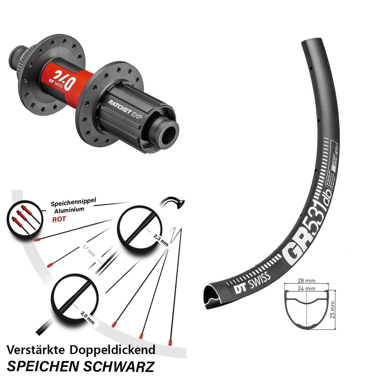 Hinterrad 28-29 Zoll DT Swiss GR531-240 EXP 11-12 fach Road 12x142 Centerlock