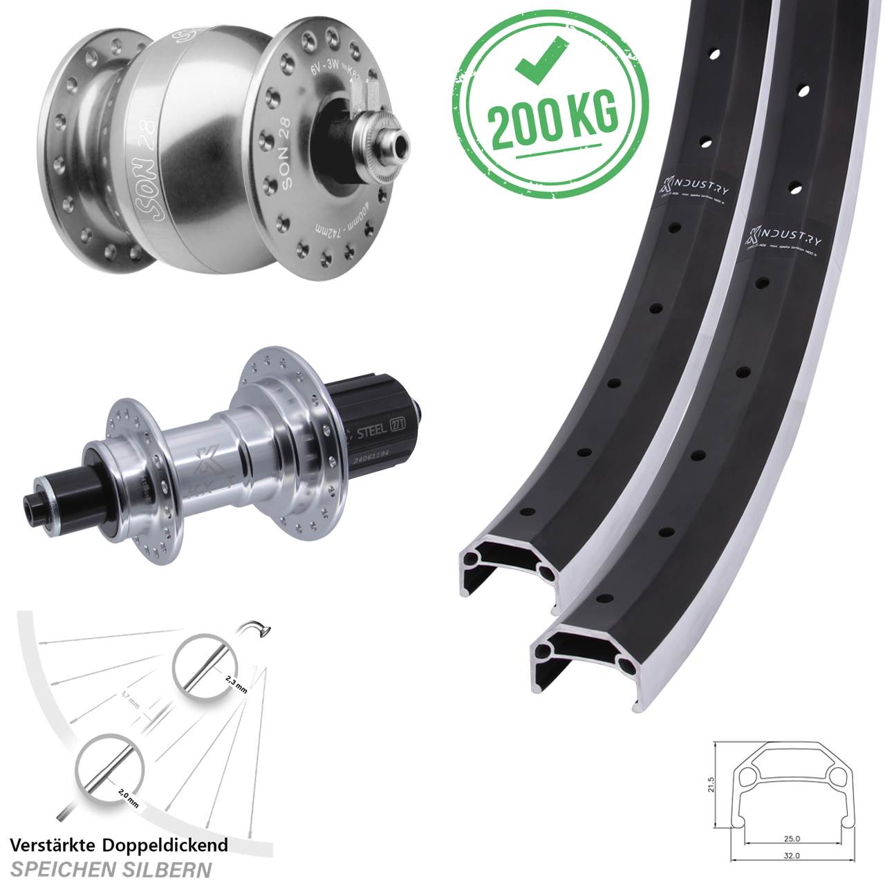 Laufradsatz QR 26 Zoll KX-TS Industry Heavy Duty SON 28 8-12 fach HG