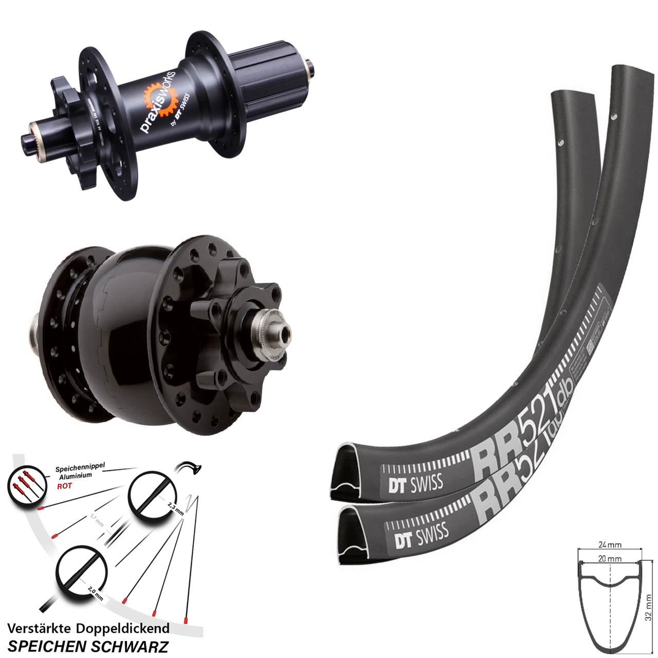 28 Zoll DT Swiss RR 521 350 SON Laufradsatz 6-Loch für Schnellspanner 8-11 fach HG