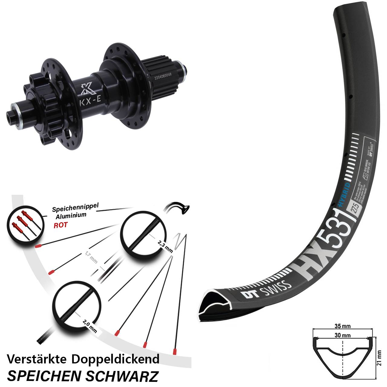 29 Zoll DT Swiss HX531 KX-E Disc Laufrad QR Shimano Micro Spline