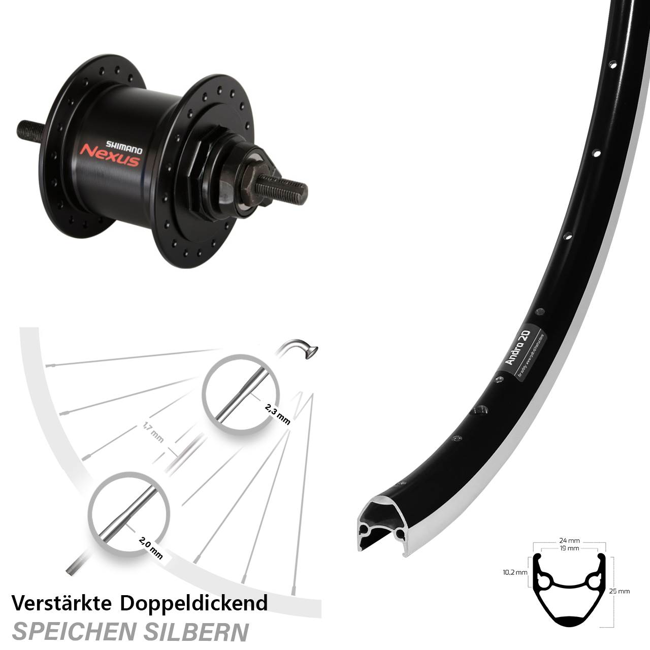 Nabendynamolaufrad 28 Zoll Ryde Andra 20 Shimano DH-C3000-1N