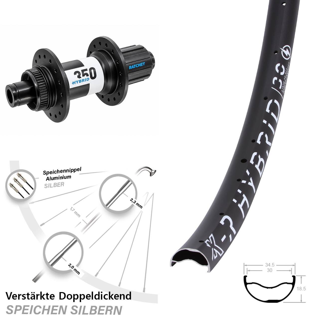 29 Zoll KX-R Hybrid 30 DT Swiss 350 Centerlock Hinterrad 12x148 Boost 8-11 fach