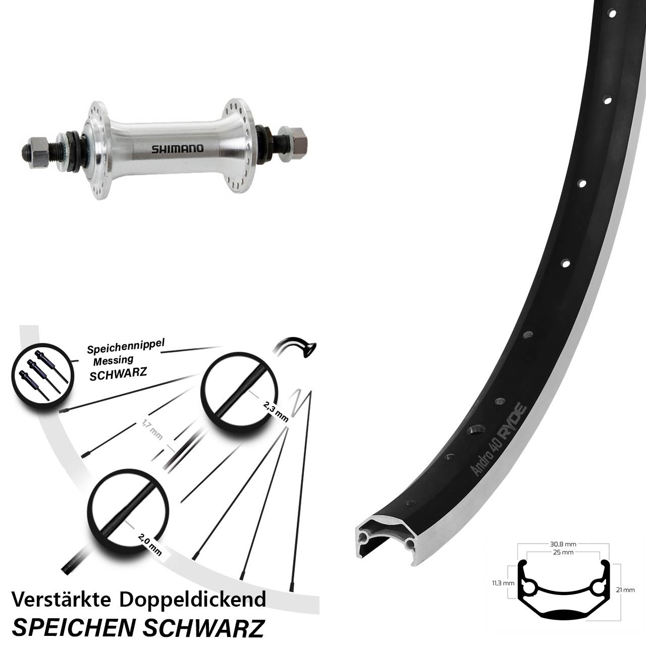 20 Zoll Ryde Andra 40 Shimano TX500 Vorderrad